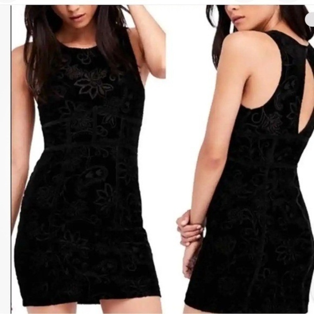 Free People Intimately Black Burnout Velvet Paisley Floral Mini Dress Small S
